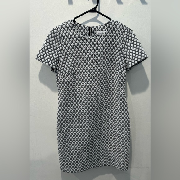 Calvin Klein Dresses & Skirts - Calvin Klein Black and White quilted geometric pattern Sheath Dress zipper back
